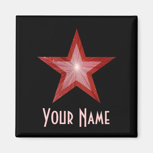 Red Star 'Your Name' frigo aimant carré noir (Devant)