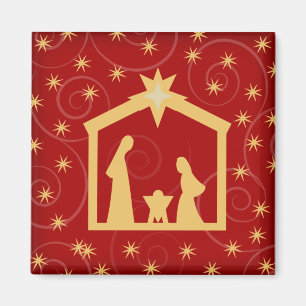 Red Starry Night Nativité Magnet