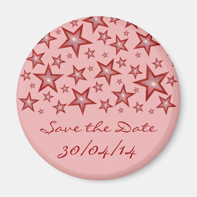 Red Stars 'Save the Date' frigo aimant rose (Devant)