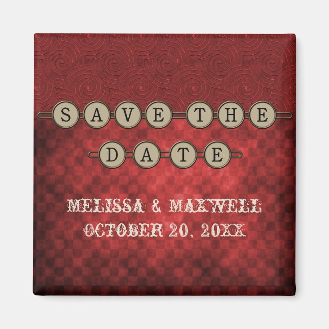 Red Steampunk Keys Save the Date Magnet (Devant)
