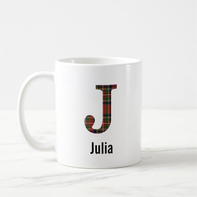 Red Stewart Plaid Monogram J Mug (Gauche)