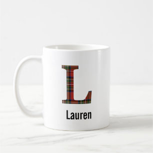 Red Stewart Plaid Monogram L Mug