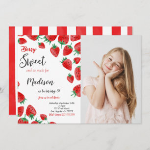 Red Strawberry Anniversaire Photo Invitation