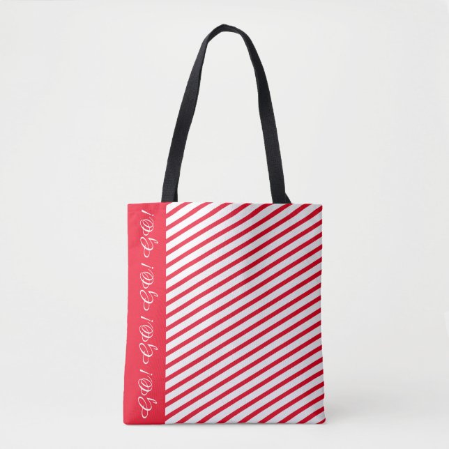 Red Stripe Accent Tote Bag / Custom White Script (Devant)