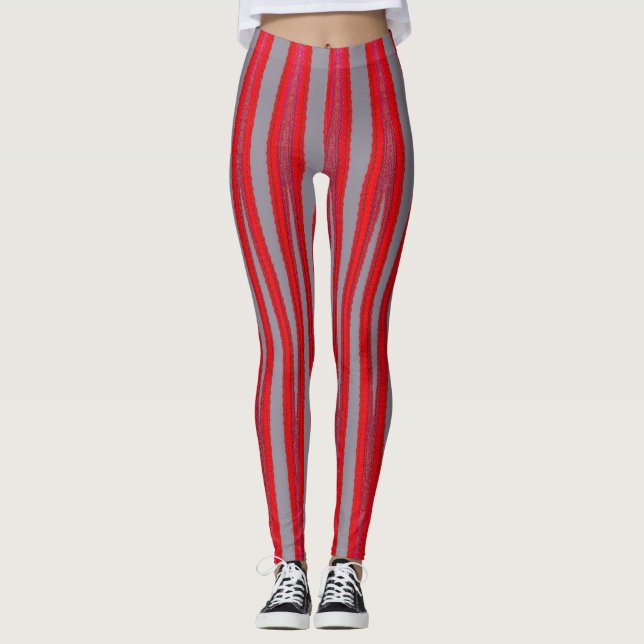 Red Stripe Motif Yoga Gym Exercice Leggings (Devant)