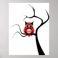 Red Sugar Skull Owl in Tree Poster