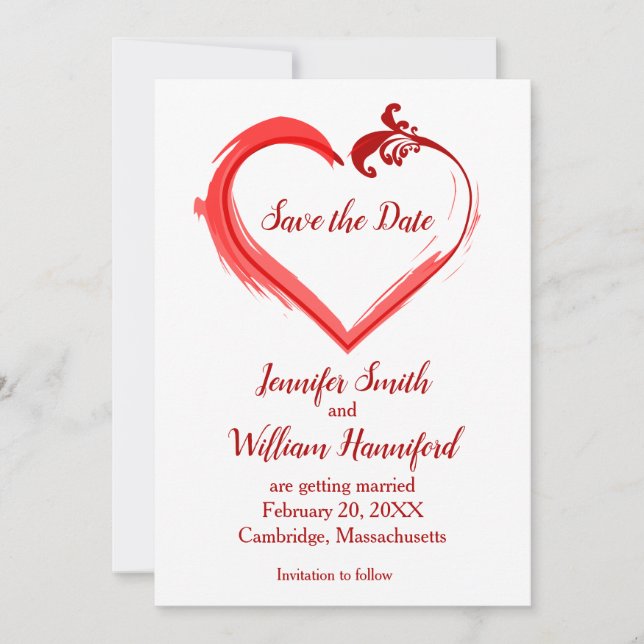 Red Swoosh Heart Wedding Enregistrer les cartes de (Devant)