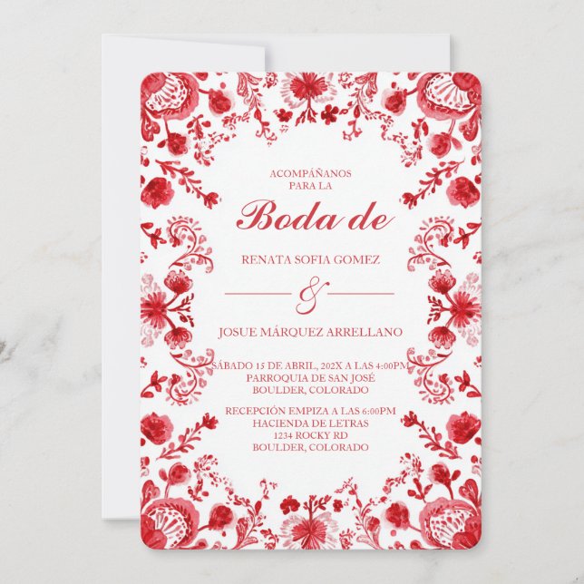 Red TalaveraWedding Invitation in Spanish (Devant)