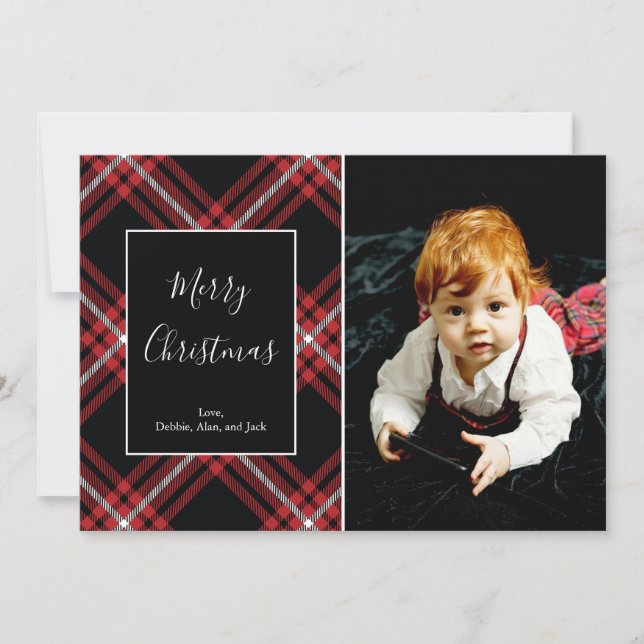Red Tartan Plaid Carte photo pour les vacances de  (Devant)