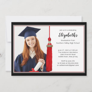 Red Tassel Photo Graduation Party Invitation