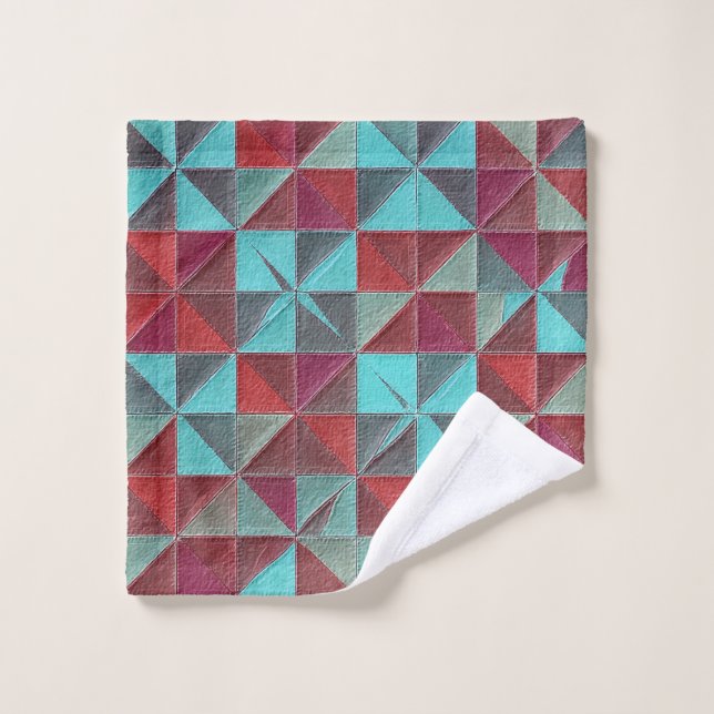 red, teal, purple, and gray quilt (Gant de toilette)