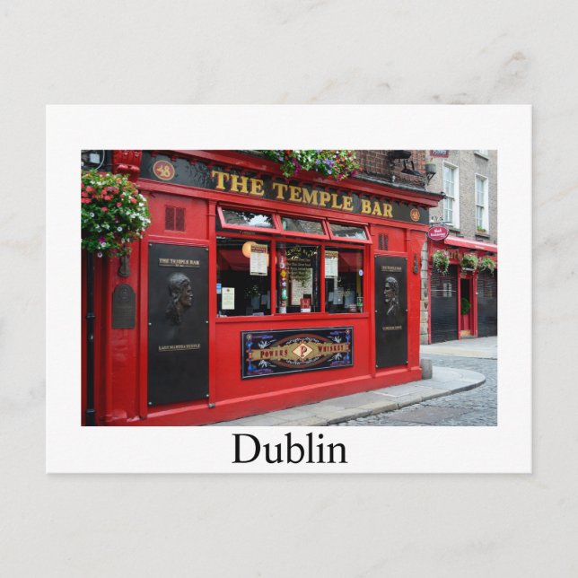 Red Temple Bar pub à Dublin carte postale avec tex (Devant)
