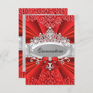 Red Tiara & Damask Quinceanera Invitation