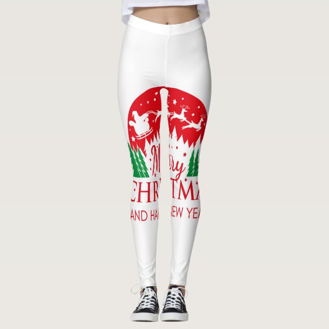 Red Top Leggings de Noël de qualité pour cadeau. (Devant)