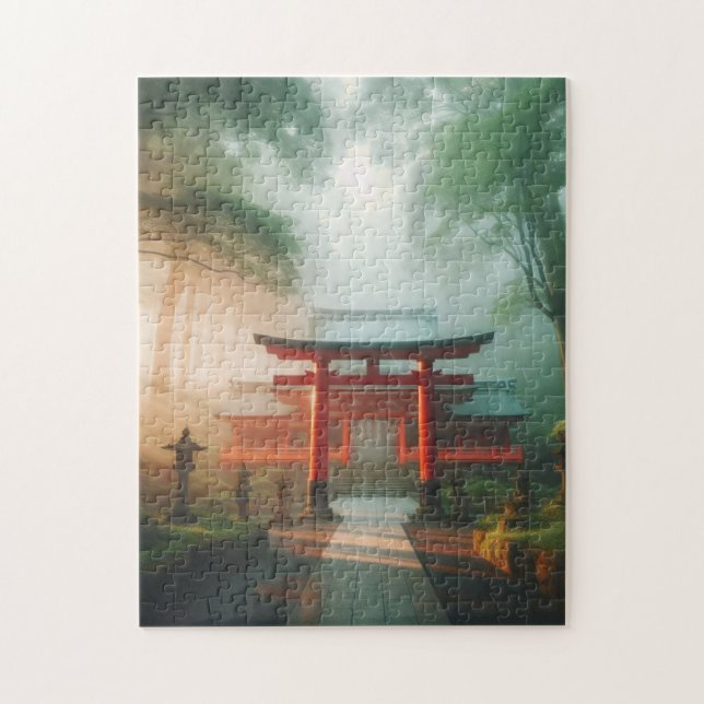 Red Torii and Light – Japanese Temple Puzzle (Vertical)