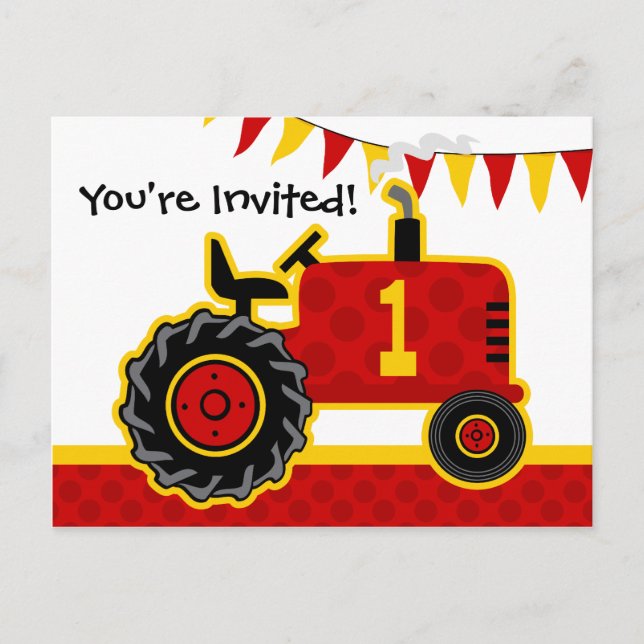 Red Tractor 1er Anniversaire Carte postale Invitat (Devant)