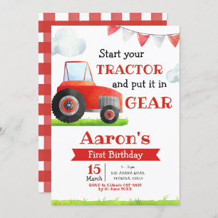 Red Tractor Boy Invitation Anniversaire