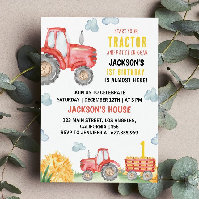 Red Tractor Farm Anniversaire Fête Invitation (Créateur téléchargé)