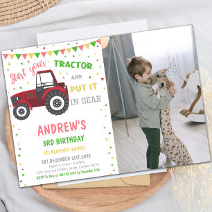 Red Tractor Invitations d'anniversaire avec photo