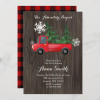 Red Truck Adventure Rustic Baby shower Invitation