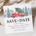 Red Truck Christmas Wedding Save the Date<br><div class="desc">Rustic winter wedding save the date cards featuring a simple white background,  watercolor christmas spruce trees,  a vintage red truck,  a xmas tree,  and a traditional save the date template that is easy to personalize.</div>