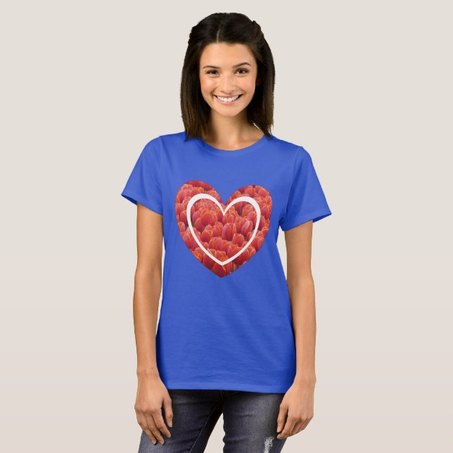 Red Tulips Field Heart T-shirt Basic (Devant entier)