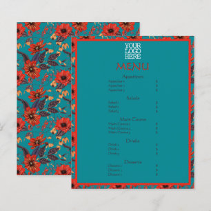 Red Turquoise Floral Café Restaurant Menu