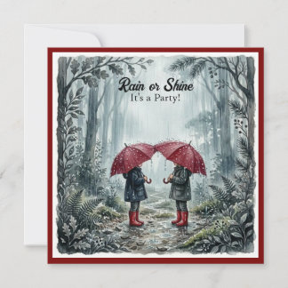 Red Umbrella Rain or Shine Birthday Invitation