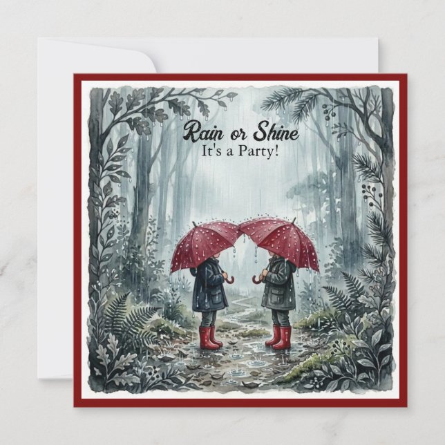 Red Umbrella Rain or Shine Birthday Invitation (Devant)