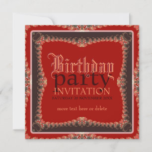 Red Vintage Bohemian Anniversaire Party Invitation