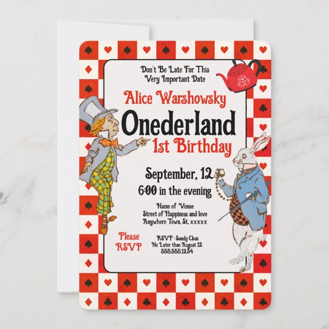 Red Vintage Onederland Rabbit Hatter 1er anniversa (Devant)