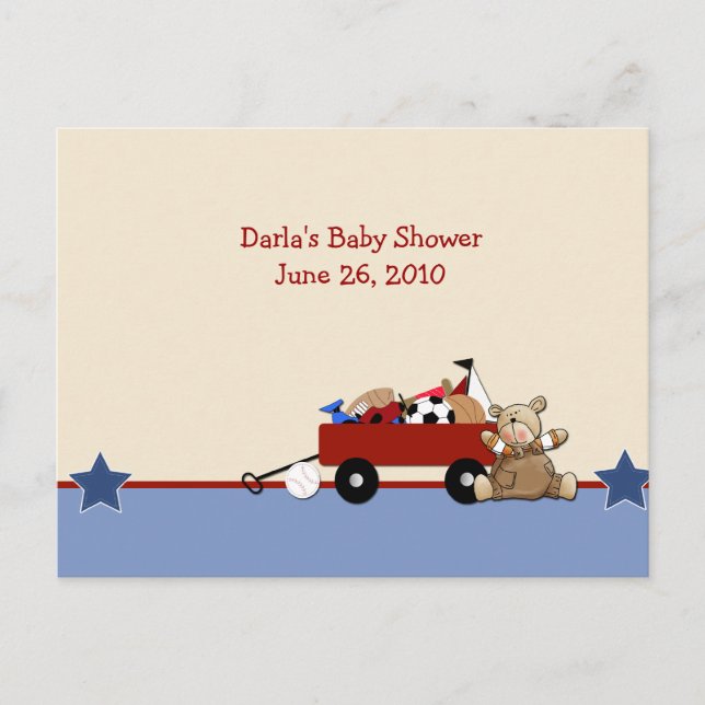 Red Wagon Teddy Bear Baby shower Cartes de conseil (Devant)