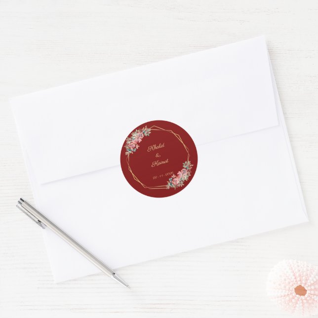 Red wedding envelop seal favour stickers editable (Enveloppe)