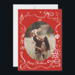 Red Whimsical Christmas Photo collage Carte de vac<br><div class="desc">Joyeux Carte photo de noël dans un style branché et décalé dessiné à la main.</div>