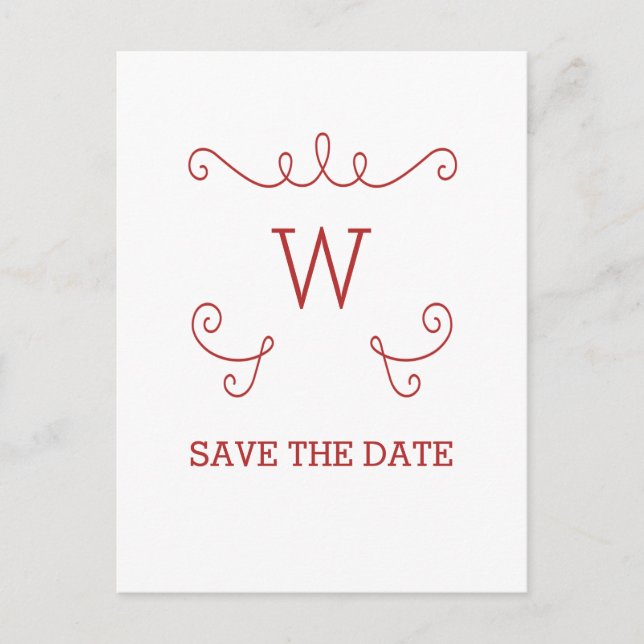 Red Whimsical Flourish Enregistrer la date Carte p (Devant)