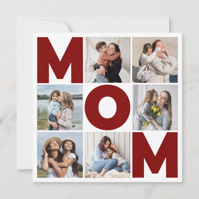 Red & White 6 Photo Collage Carte Flat Maman (Devant)