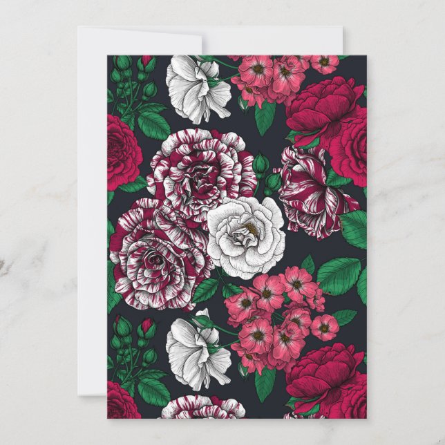 Red, white and bi-color roses with green leaves (Devant)