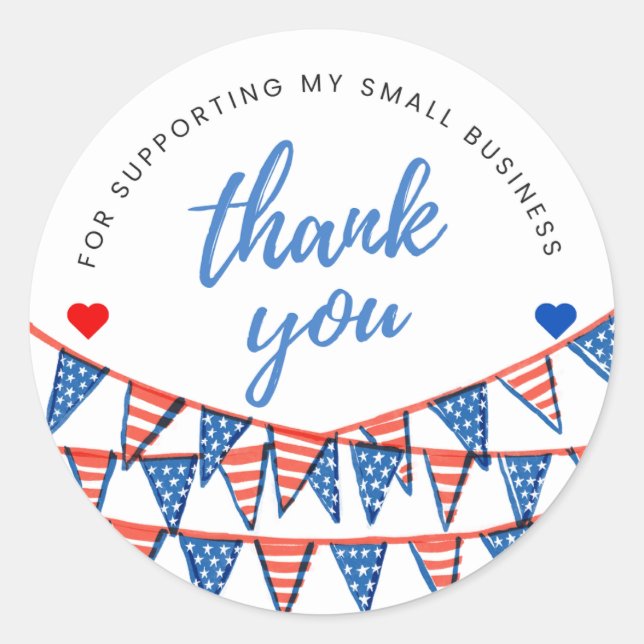 Red, White, And Blue Flag Thank You Round Sticker (Devant)