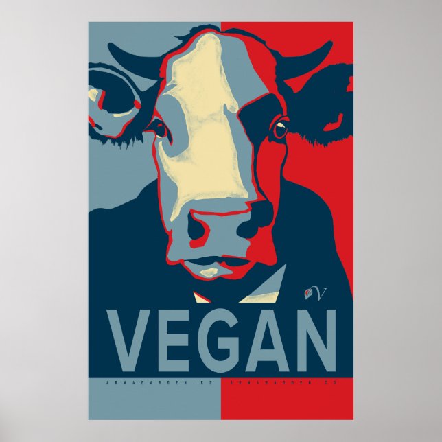 Red White and Blue Pop Art Cow Poster - Vegan  (Devant)