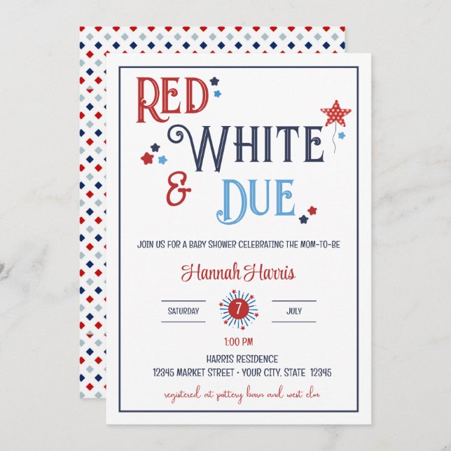 Red White and Due Baby Shower Invitation (Devant / Derrière)
