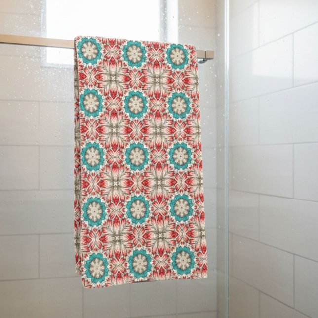 Red White And Teal  Bath Towel Set (Créateur téléchargé)