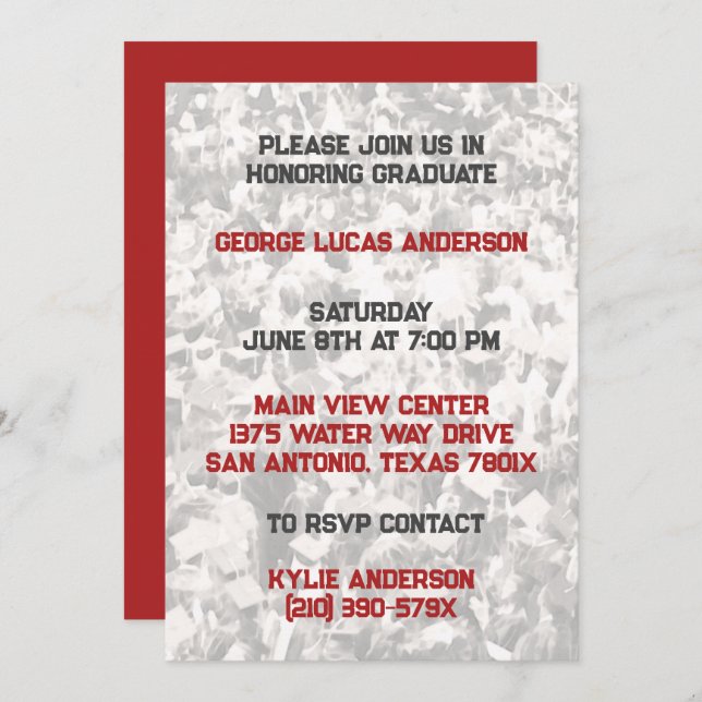 Red White Athlete Player Graduation Invitation (Devant / Derrière)
