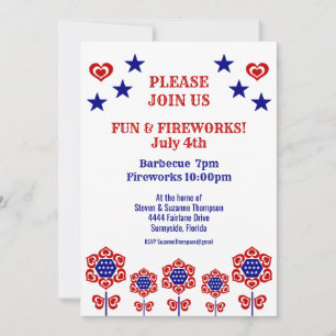 Red White Blue Flower Stars Patriotique Juillet 4