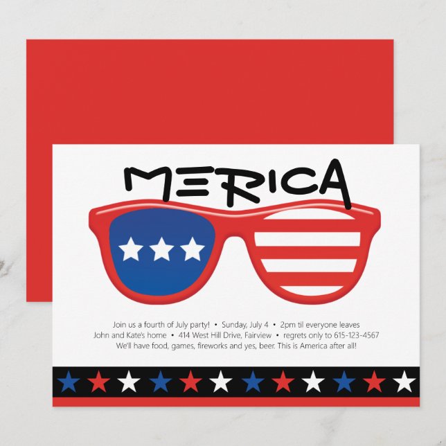 Red White Blue Stars 4 juillet Fun Merica Party (Devant / Derrière)