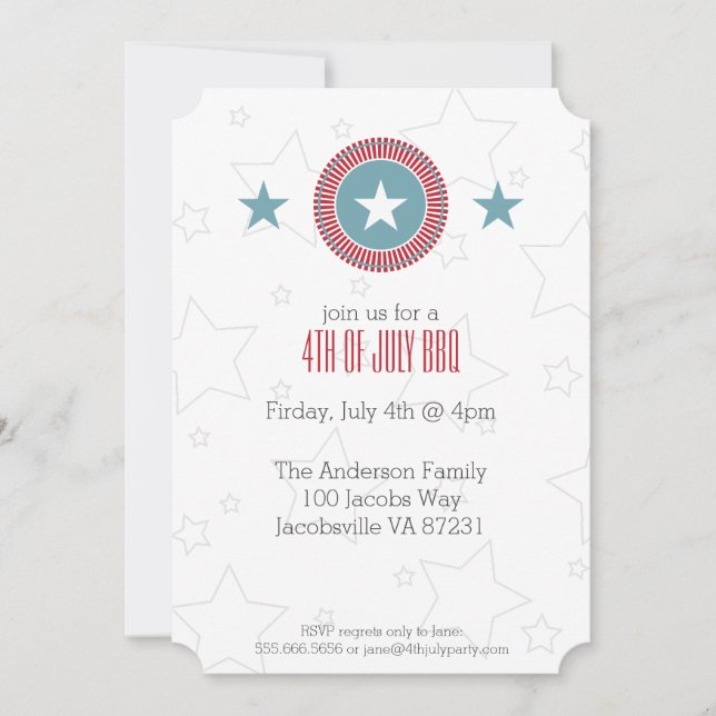 Red White & Blue Stars 4 juillet Invitations (Devant)