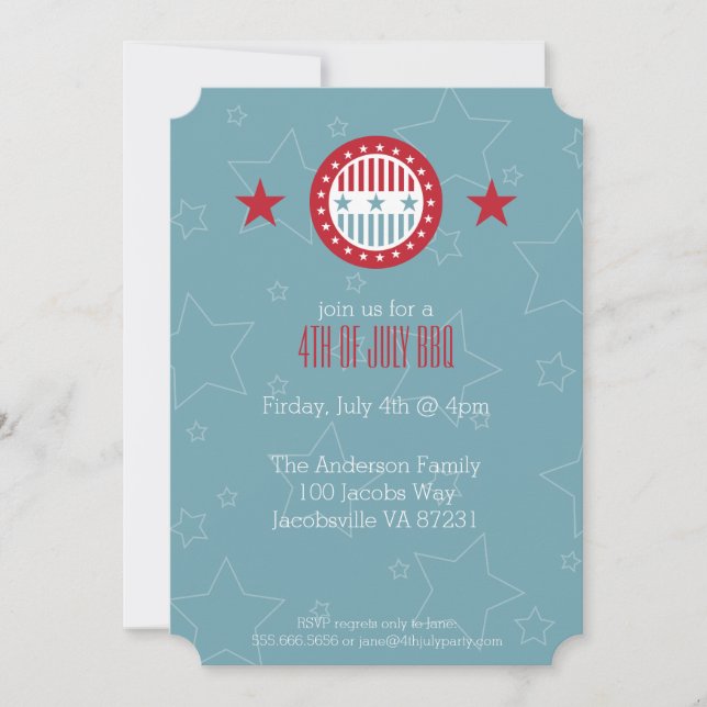 Red White & Blue Stars 4 juillet Invitations (Devant)