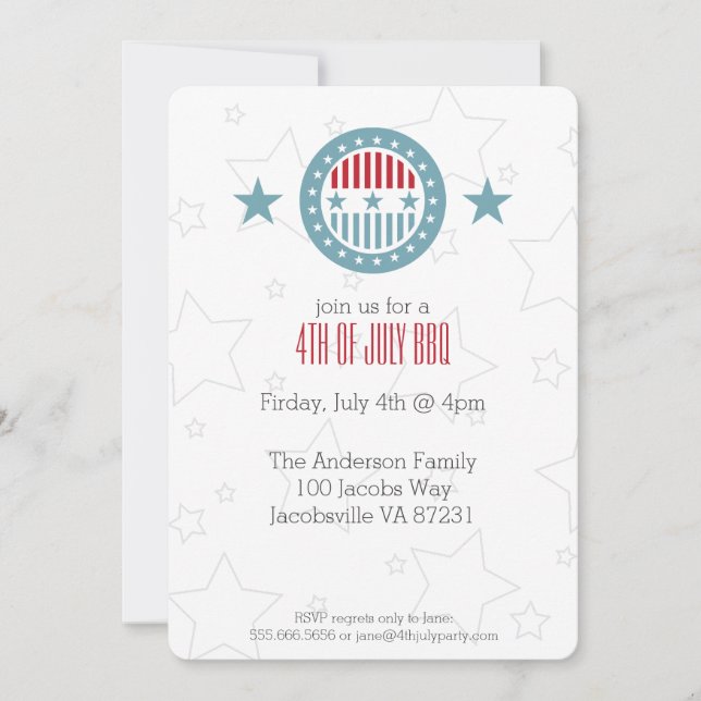 Red White & Blue Stars 4 juillet Invitations (Devant)