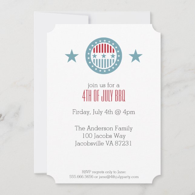 Red White & Blue Stars 4 juillet Invitations (Devant)