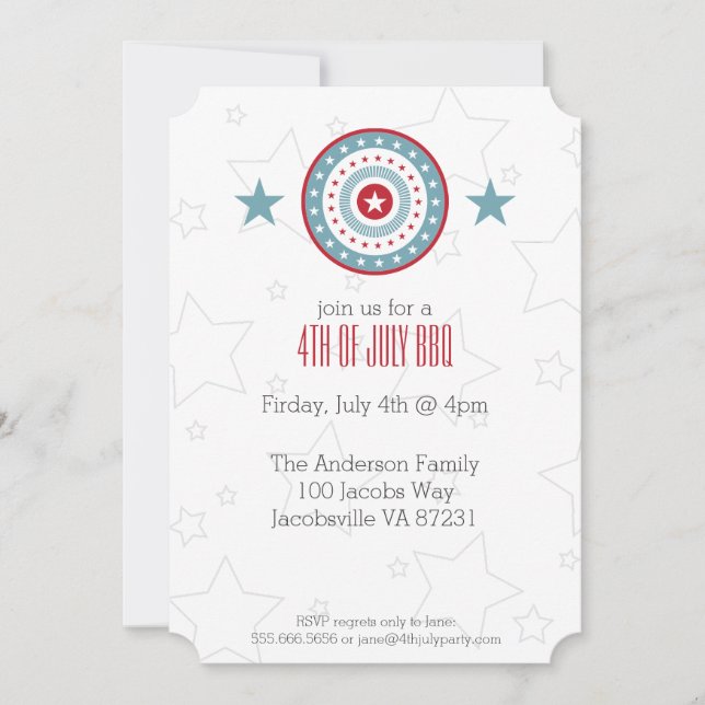 Red White & Blue Stars 4 juillet Invitations (Devant)