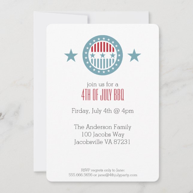 Red White & Blue Stars 4 juillet Invitations (Devant)